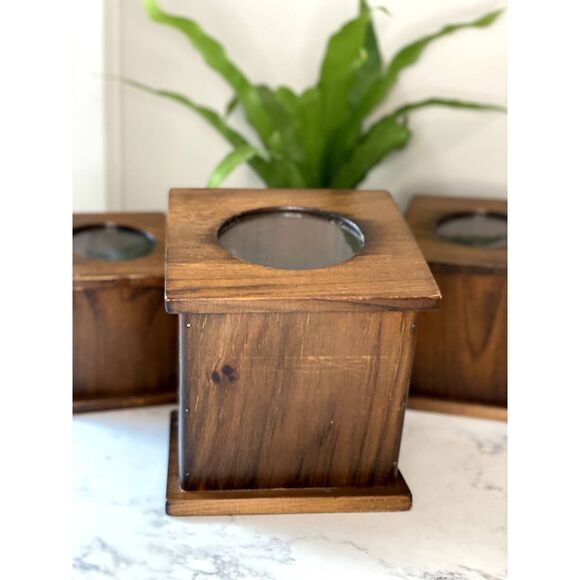Rare One of a Kind Vintage Wooden Nesting Canisters with Acrylic Top - Set of 3 - Picture 4 of 12